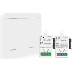 DieseRC Wireless Light Switch, RF Wireless Transmitter Switch and 10A Relay Receiver Controller, for Lights with a Power of up to 1500 Watts