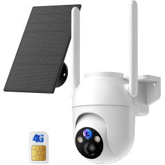 4G LTE Outdoor Solar Surveillance Camera with SIM: 2K HD Surveillance Camera Battery Wireless without WiFi - 360° Outdoor Camera with SIM Card Colour Night Vision Motion Sensor Alarm System IP66