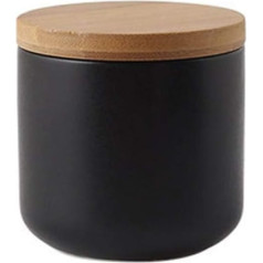Modern Design Food Storage Container with Airtight Wooden Lid, Ceramic Food Storage Container for Coffee, Sugar, Tea, Spices etc. (Black, 260 ml)