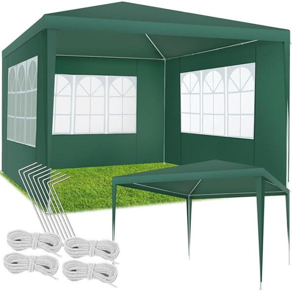 TecTake Gazebo 3 x 3 m, Garden Tent with 3 Removable Side Panels with Windows, Garden Gazebo with Waterproof Tarpaulin with UV Protection, Marquee for Garden, Party, Festival, Event, Wedding (Green)