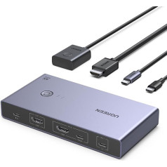 UGREEN USB C KVM Switch 4K60Hz 2 PC 1 Monitor Supports EDID Management KVM Switch 2 in 1 Out with 4 USB 3.0 Ports for Mouse, Keyboard, Portable Hard Drive, USB Stick etc.