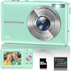 Digital Camera 1080P 44MP Photo Camera 16X Digital Zoom Camera, Vlogging Camera Compact Camera with 2.4 Inch LCD Screen, 32G Micro Memory Card, 1 Battery for Children, Teenagers, Students, Beginners