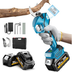 Professional Battery Pruning Shears, 30 mm Garden Shears with 2 Batteries 2000 mAh, 1000 W Brushless Motor Bypass Lopper, Electric Garden Scissors with LED Cutting Meter, Compatible with Makita 18 V