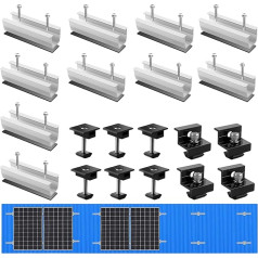 Solar Panel Mount Kit, Solar Panel Mount PV Mounting Rail, Photovoltaic Flat Roof Bracket for 30-35 mm Thick Modules, PV Bracket for Flat Roof, Trapezoidal Sheet, Tile Roof (10 Pieces)