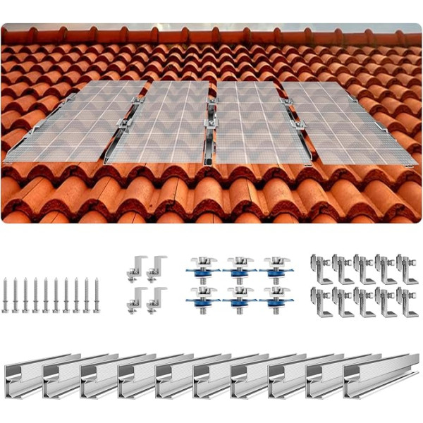 VEVOR Solar Panel Brackets Kit, Solar Panel Mounting Kit with 10 x 100 mm Rails, 4 x End Clamps and 6 x Lightweight Clamps, Solar Panel Mounting Brackets for Metal Roof, Concrete Roof, Wooden Roof,
