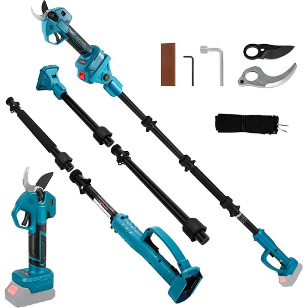 Battery Loppers with Pole, Brushless Secateurs Compatible with Makita Battery, Opening 50 mm, Max 35 mm Cutting Diameter Tree Shears for Garden and Tree Pruning, Extension 2 m (Without Battery)