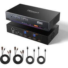 TESmart 4K @ 144Hz Displayport + HDMI KVM Switch Dual Monitor USB 3.0, HDMI 2.1 & DP 1.4 KVM Switch 2 Monitors 2 Computers 8K @ 60Hz for Gaming, Support EDID, Gigabit Network, VRR, All Cables