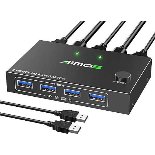 KVM Switch HDMI 2 Port 4K @ 30Hz, MLEEDA HDMI and USB Switch for 2 PCs Share a Set of Keyboard, Mouse, Printer and UHD Monitor, with 2 USB Cables and 2 HDMI Cables
