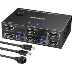 USB 3.0 HDMI KVM Switch 2 PC 2 Monitors 4K @ 60Hz 2K @ 144Hz, Simulation EDID, MLEEDA 2 PC 2 Monitor Switch with 4 USB 3.0 Ports for Keyboard Mouse, Cable Remote Control and Cable Included