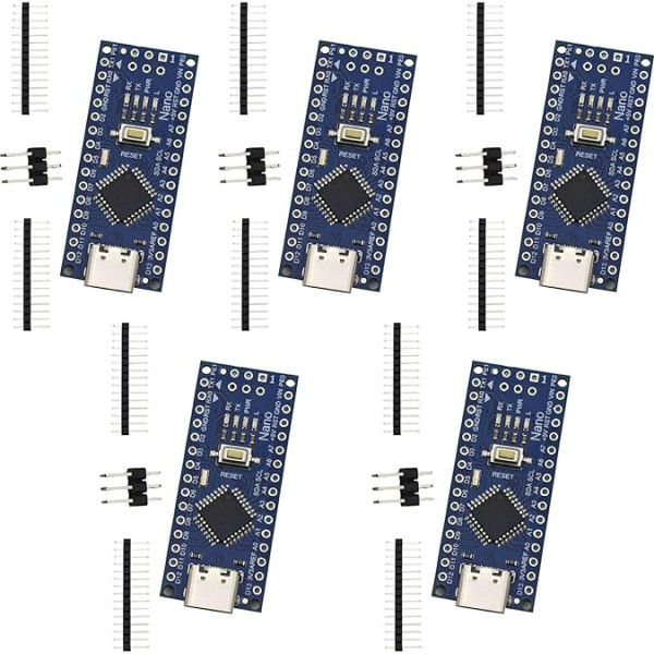 Nano V3 Board Set, 5 Pieces Motherboards with 232 Microchip 5V 16M Microcontroller Compatible with Arduino IDE, USB C Interface