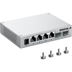 SODOLA 2.5 Gbit Switch - 4 x 2.5G Base-T Ports + 2 x 10G SFP+, Aluminium Cooling & Magnetic Feet, Fanless, Ready to Plug, Unmanaged 2.5 GB Network Switch for Wireless AP, NAS, PC