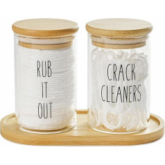 FEILANDUO Qtip Holder Dispenser with Bamboo Lid, Glass Apothecary Jar for Cotton Balls, Swabs, Pads, Dental Floss, Farmhouse Bathroom Containers, Accessories with Tray, Makeup Organiser, 280ml