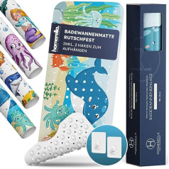 Homerella® Non-Slip Bathtub Mat for Children, 100% BPA-Free, Incl. 2 Hooks for Hanging, Non-Slip Bathtub Mat for Sensitive Baby Skin, Mildew Resistant, Non-Slip and Washable Bath Mat, 100 x 40 cm