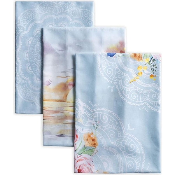 Maison d' Hermine Ibiza Blue 100% Cotton Set of 3 Multi-Purpose Kitchen Towels, Bar Hand Towels, Spring / Summer (50 cm x 70 cm)
