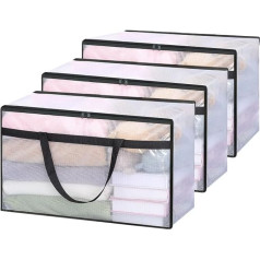 Vieshful Pack of 3 60L Foldable Storage Bags Large Transparent PVC with Zip & Handle - Clothes Storage & Organisation for Clothes, Bedding, Moving Boxes, Wardrobe