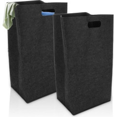 CYEER Pack of 2 Foldable Laundry Baskets, 60 L, Laundry Basket, Slim, Laundry Basket, Black, Laundry Basket, Portable, Thickened Washing Container for Bedroom, Bathroom