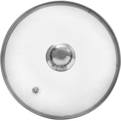 Glass lid with stainless steel ring.