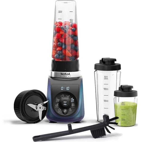 Tefal Blend Up Powerful Mini Mixer, Mute Mode, 1000 W, 8 Automatic Presets, Automatic Cleaning Program, On the Go Bottles BL19H4G0 Boreal Blue