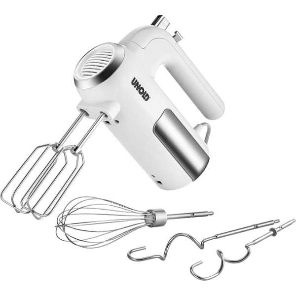 Unold 78710 Hand Mixer - Mixer, White, 450 W, Stainless Steel, BPA-Free, Dishwasher Safe, 5 Speed Levels, Whipping, Stirring, Kneading, Eject Button