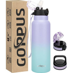 GOPPUS Stainless Steel Drinking Bottle 750 ml with Straw and 3 Lids, BPA-Free, Suitable for Carbonated Drinks, Thermos Flask, Vacuum Double Wall Insulation for Sports, Travel, Camping