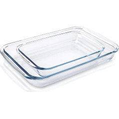 WOPPLXY Set of 2 Glass Casserole Dishes, 3 L Casserole Dish Large + 1.6 L Casserole Dishes Small, Rectangular Lasagne Casserole Dishes Made of Glass (Transparent)