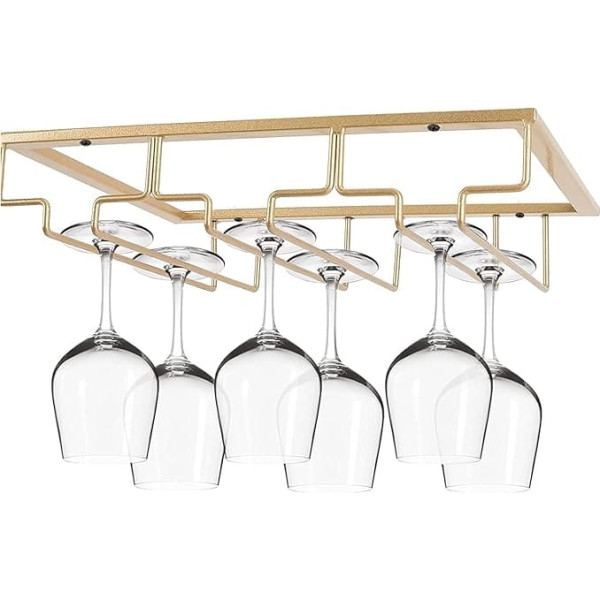 FIAMER Under Cabinet Wine Glass Holder, Metal Glass Holder for Stemware, Hanging Wine Glass Rack for Kitchen, Bar and Restaurant (Golden, 3 Rows 1 Pack)