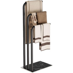 Yawinhe SMJ001B Standing Towel Rail Holder, Towel Rail Holder, Freestanding Stainless Steel with 3 Rails for Bath Towels, Clothes, 39 x 26 x 90 cm, Black, 1 Pack