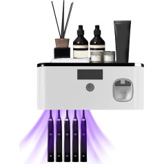 Yallmie UV Toothbrush Sanitizer, Toothbrush Steriliser with Toothpaste Dispenser for 5 Toothbrushes, USB Charging and Timing UV Disinfectant Toothbrush Holder Wall Toothbrush Sanitizer (Black Grey)