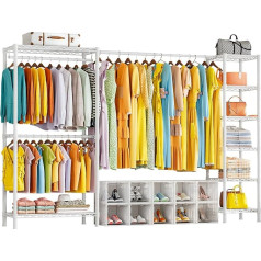 KZOBYD Extendable Clothes Rails, Heavy Duty Clothes Rack, Metal Coat Rack for Hanging Clothes, Wardrobe, Wardrobe, Coat Rack with Adjustable Shelves and