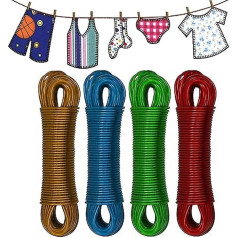 50 m – 4 mm Wäscheleine, Seil, Metallkern, Wäscheleine, dicker, starker Kunststoff, PVC-Abdeckung zum Trocknen von Kleidung, Garten, Außenbereich, verschiedene Farben