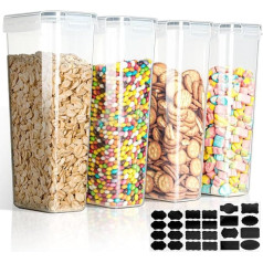 VINATO Storage Jars with Lid, Airtight, 2.8 L, Set of 4, BPA-Free, for Cereal, Cornflakes, Flour, Storage, Kitchen Organiser with Labels