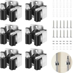 WEDAMOO Pack of 6 Broom Holder Wall Mounting, Mop Broom Holder with Installation Screws, Mop Wall Mounted Clips, Stainless Steel Mop Broom Holder Tool for Kitchen, Garden, Garage, Basement