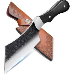 DRGSKL Survival Knife with Sheath High Carbon Steel Camping Knife Hand Forged Chef's Knife Professional Kitchen Knife Full Tang Outdoor Knife for Fishing Hiking BBQ