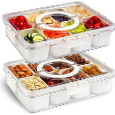 2 Pack Snack Box, Split Snack Tray with Lid and Handle, Tray 8 Removable Compartment Box, Reusable Snack Boxes for Spices, Sweets, Fruits, Nuts, Dishwasher Safe