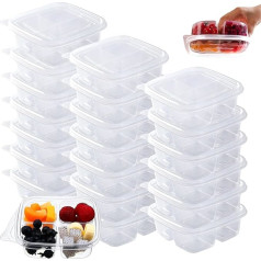 Ausune Bento Snack Containers, 4 Compartments, Snack Box, Portion Control, 17.5 x 17.5 cm, Stackable, Leakproof, Ideal for School, Work, Travel, Durable, Pack of 25