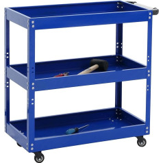 Mendler Tool Trolley HWC-M25, Trolley Workshop Trolley, Transport Trolley, Wheels, Handle, 3 Loading Areas, Steel, 73 x 73 x 36 cm, Blue