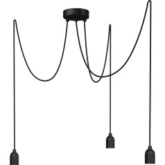 Relight Kraken Pendant Light 3-Bulb (Height Adjustable), E27 Lamp Sockets Made of Bakelite, 3 x 3 Metres, Textile Cable, Black