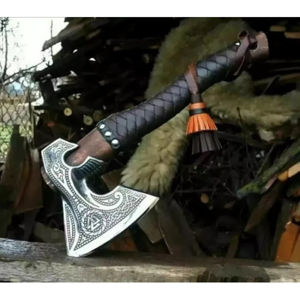 Handmade Viking Axe with Leather Sheath - Best Tomahawk Viking Axe Viking Beard Axe Camping Axe Gift for Him with Sheath