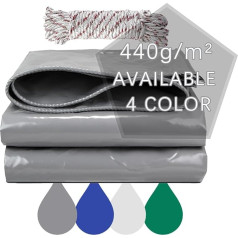 Jianyana Tarpaulin, PVC 440 g/m² Truck Tarpaulin with Eyelets, Waterproof with Eyelets, with 10 m Rope, Grey (3 x 3 m)