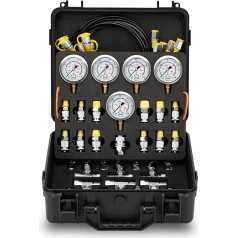 Hydraulic Pressure Test Kit, 5 Strengths (10/25/40/60/60MPa), Max 8700 psi, 13 Test Couplings, 14 T Connectors, 5 Test Tubes with Sturdy Portable Carry Bag for Excavators, Construction Machinery