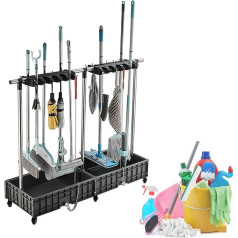 SnamicE Besen- und Mopphalter, Abtropfgestell, Besen- und Mopphalter, mobiler Mopp- und Besenhalter, Reinigungsmittel für die Haushaltsführung, Moppeimer, Reinigungswagen auf R,20 Slots 24 Hooks