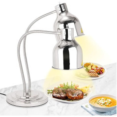 YJINGRUI Freistehende Lebensmittel Wärmelampe 2 * 250W Silber Wärmelampe Küche mit Schlauch dehnbar bis zu 70cm für Buffet Küche Restaurant (Double Bulbs)
