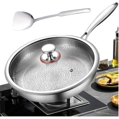 Titan-Stahl-Kochgeschirr | Titan-Stahl-Antihaft-Pfanne mit Deckel und Spatel – Omelett-Töpfe zum Kochen von Steak, Fisch, Pfannkuchen, Omelett, Backen