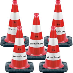 TMS PRO SHOP 5 pieces: traffic cones, red/white, fully reflective, raffia tested, T+N, 50 cm with desired text, item no. 611206, traffic cone, pylons, marking cones