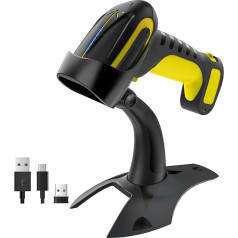 Tera Barcode Scanner Wireless 2D QR with Stand: Pro Version Battery Level Indicator 2500 mAh Industrial Grade Barcode Reader Compatible with Bluetooth 2.4G for Windows Mac Android iOS 8100 Pro Yellow
