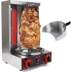Shawarma Machine, Doner Propane Kebab Machine, Vertical Rotisserie Gyro Gas Roaster with 2 Stainless Steel Burners for Home, Outdoor, Restaurant (Barbecuestove+Shovel)