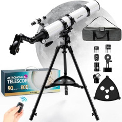 Astronomy Telescope for Adults & Beginners - 90 mm Opening 800 mm Refractor with 32X-240X Magnification, Sturdy Iron Tripod, Smartphone Adapter & Backpack - for Moon, Planets & Star Observation
