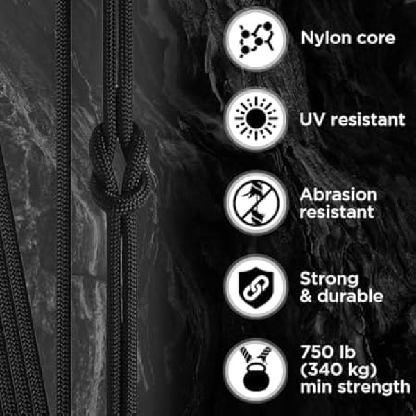 TECEUM Paracord Type IV 340 kg Black 16 - 1000 Feet - 4mm - 100% Nylon Strong Tactical MIL-SPEC Parachute Cord - Survival Rope Emergency Para Cord 11 Strands Core EDC Camping Hiking Military Gear