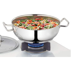 Borosil Stainless Steel Kadhai with Lid, Induction Friendly, Shockproof Triple Layer Base, 2.8L