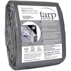 Kotap 24ft x 24ft Heavy 14 by 14 Cross Weave UV Blocker 10-mil Silver Poly Tarp, Item: TRS-2424